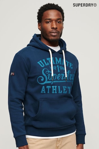 Superdry Blue Athletic Script Embroidered Graphic Hoodie (B80426) | £60