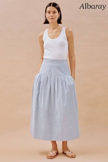 Albaray Blue Ticking Stripe Drop Waist Skirt (B80432) | £79