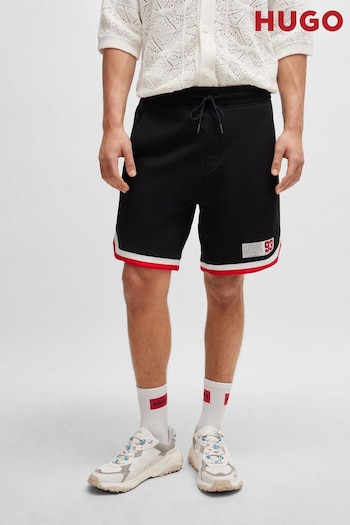 HUGO Sporty Varsity Logo Jersey Black Shorts Linen (B80436) | £99