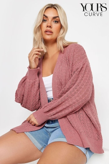 Yours Curve Pink Pointelle Balloon Sleeve Cardigan (B80443) | £31
