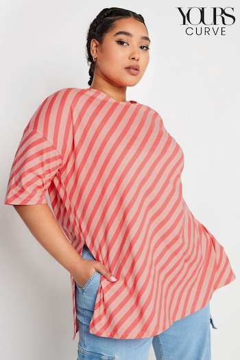 Yours Curve Pink Stripe Oversized T-Shirt (B80494) | £22
