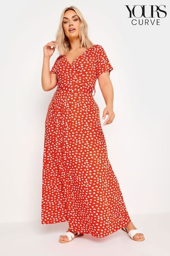Yours Curve Orange Ditsy Floral Print Wrap Maxi Dress (B80527) | £37