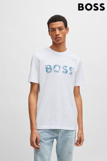 BOSS White Cotton-Jersey T-Shirt With Logo Printboss (B80565) | £59