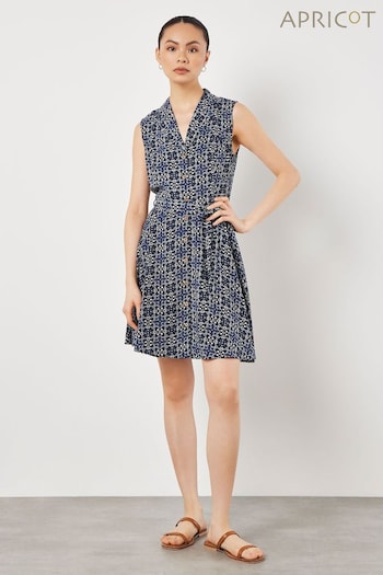 Apricot Blue Geo Open Collar Belted  Dress (B80683) | £35