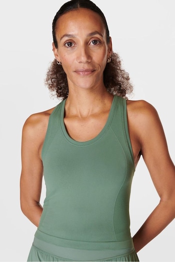 Sweaty Betty Cool Forest Green Athlete Crop Seamless Workout Vest (B80738) | £35