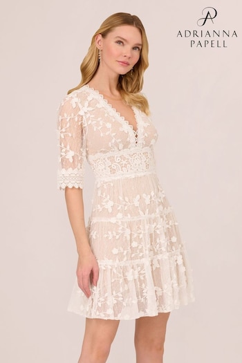 Adrianna Papell Lace Embroidery White Dress (B80782) | £179