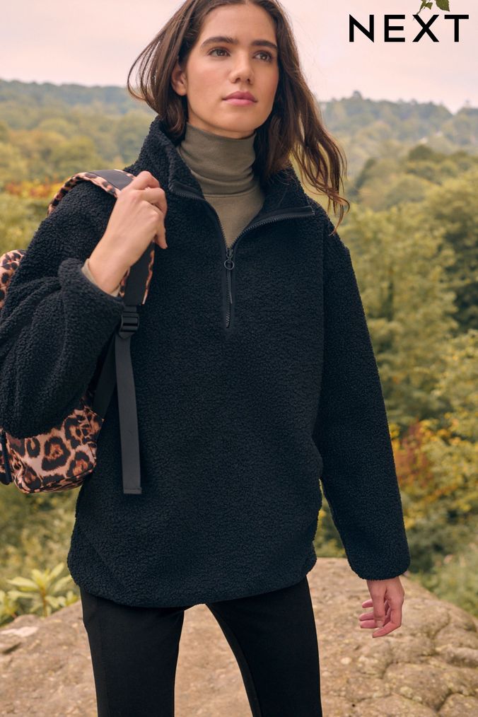 Long black fleece jacket top