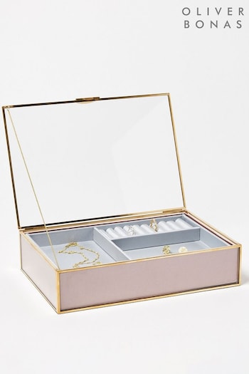 Oliver Bonas Pink Gold and Glass Pink Satin Jewellery Box (B80852) | £50