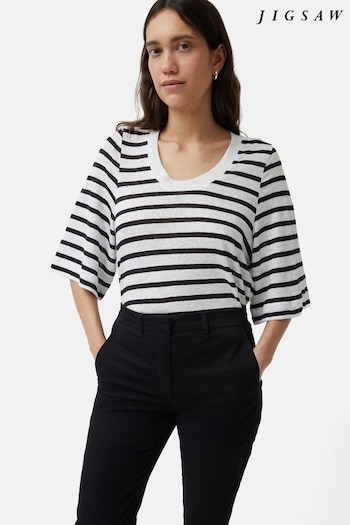 Jigsaw Blue Linen Blythe Stripe T-Shirt (B80896) | £75