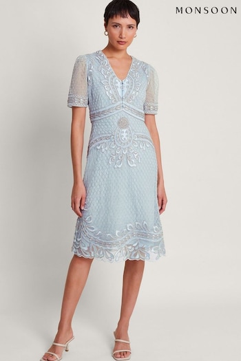 Monsoon Blue Siena Embroidered Dress (B80994) | £150