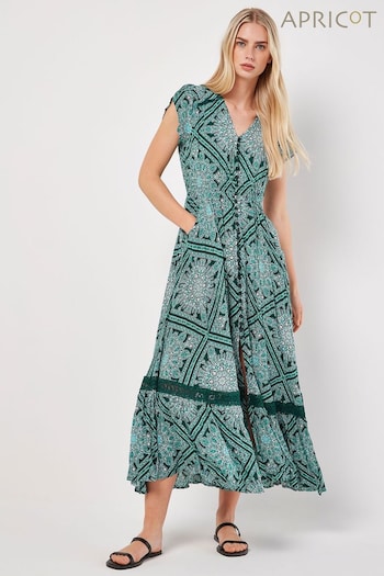 Apricot Green Scarf Print Crochet Detail Maxi Dress (B81025) | £49