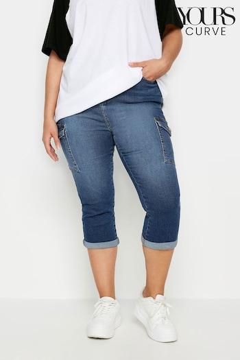 Yours Curve Mid Blue Denim Cropped Cargo your Jeans (B81027) | £31