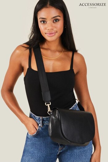 Accessorize Leather Webbing Strap Cross-Body Black Bag (B81042) | £50