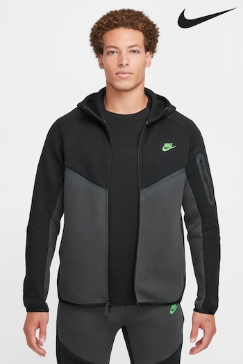 nike fur Black/Green Tech Fleece Zip Through Hoodie (B81074) | £110