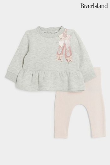 River Island Grey Baby Girls Ballet Peplum 100% Cotton Sweatshirt Set (B81094) | £22