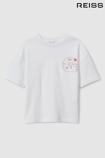 Reiss Optic White/Orange Monte Teen Cotton Crew Neck Motif T-Shirt (B81241) | £24