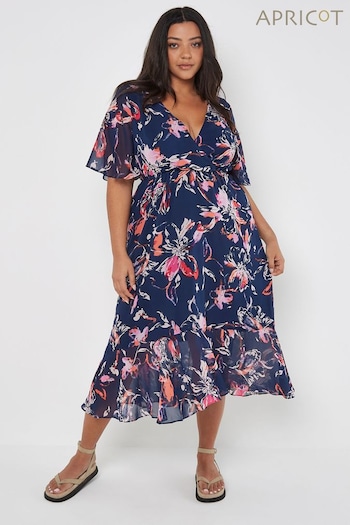 Apricot Blue Abstract Floral Faux Wrap Dress (B81273) | £42