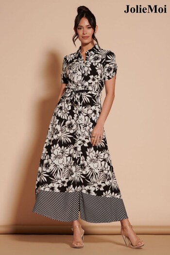 Jolie Moi Elsie Floral Viscose Shirt Black Maxi Dress (B81306) | £69