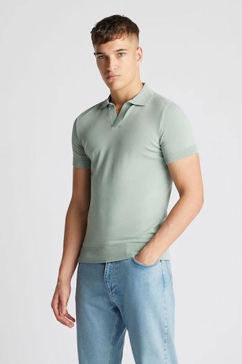 Remus Uomo Green Slim Fit Knitted Cotton Short Sleeve Polo Shirt (B81372) | £89.95