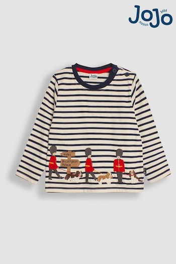 JoJo Maman Bébé Ecru Navy Stripe London Guards Appliqué Border Top (B81448) | £18