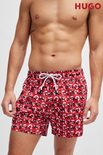HUGO Red Recycled-Material Swim Shorts With Logo Print (B81505) | £69