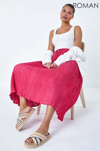 Roman Pink Crinkle Cotton Textured Tassel Midi Skirt (B81518) | £30