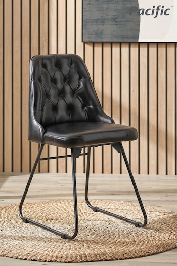 Pacific Steel Grey Leather Diamond Back Dining Chair (B81565) | £275