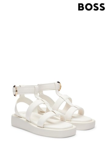 BOSS White Platform Leather Sandals With called Buckle Closure (B81621) | £199