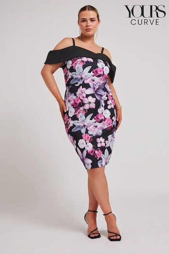 Yours Curve Black Floral Bardot Shift Dress (B81685) | £57