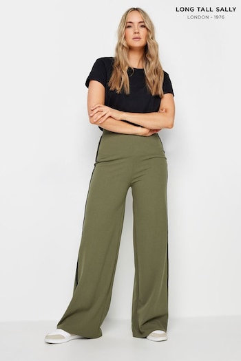 Long Tall Sally Green Side Stripe Wide Leg Trousers pleated (B81783) | £37
