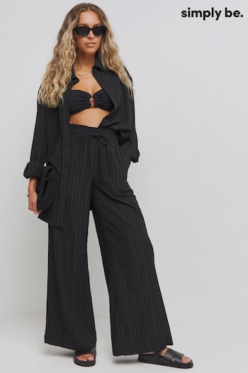 Simply Be Black Textured Wide Leg Anna Trousers (B81862) | £30