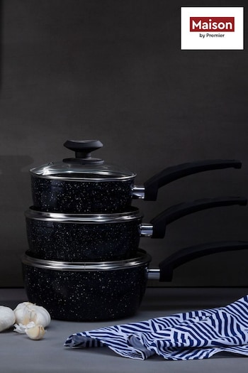 Maison by Premier Black Stoneflam 20cm Saucepan With Glass Lid (B81919) | £32