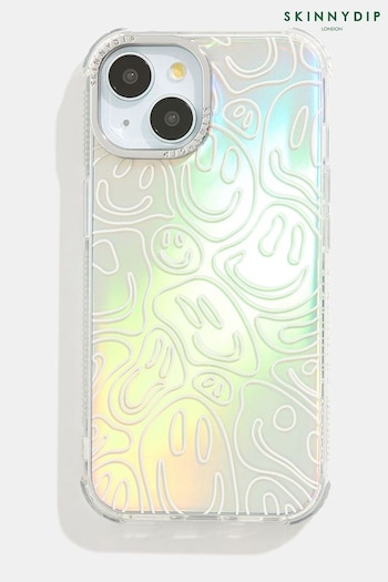 Skinnydip Silver Holo Warped Happy Face Shock iPhone 15 Pro Case (B81972) | £24