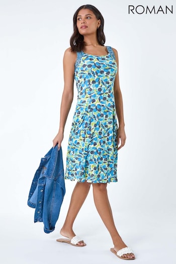 Roman Blue Sleeveless Contrast Floral Print Dress (B82034) | £36