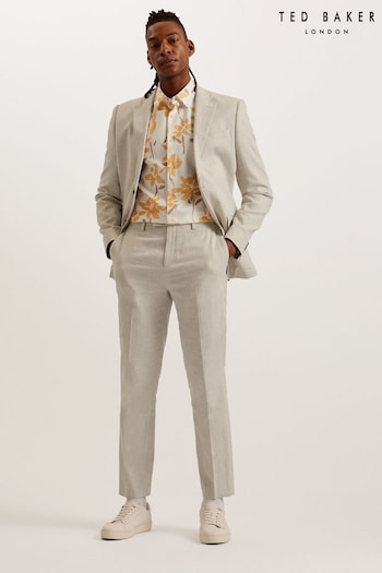 Ted Baker Slim Natural Damaskt Cotton Linen Trousers (B82104) | £100