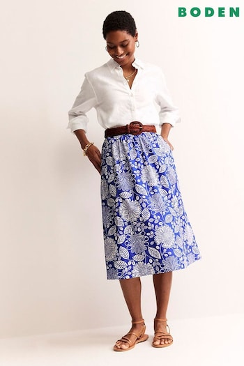 Boden Blue Hattie Poplin Midi Skirt (B82182) | £75