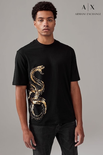 Armani Exchange Snake Graphic Black 100% Cotton T-Shirt (B82280) | £60