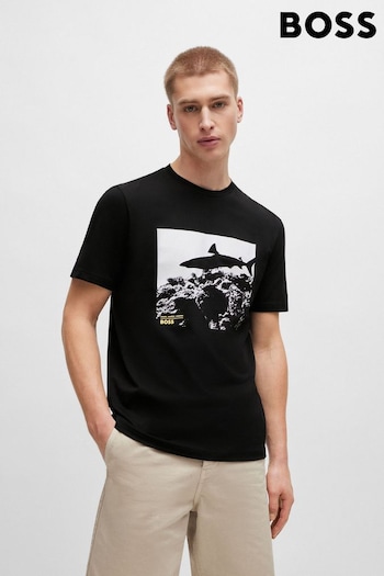 BOSS Black Cotton-Jersey Regular-Fit T-Shirt With Seasonal Print (B82374) | £45