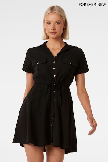 Forever New Black Avana Skater Kurz Shirt Dress (B82391) | £80