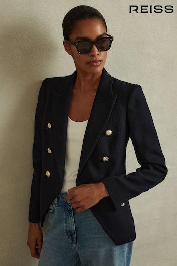 Reiss Navy Tally Petite Tailored Fit Textured Double Breasted Blazer (B82432) | £278