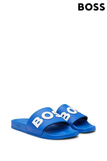 BOSS Blue Italian-Made Slides With Raised Logo (B82513) | £79