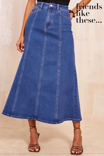 Friends Like These Dark Blue Seam Detail Flared Denim Skirt (B82535) | £44