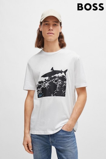 BOSS White Cotton-Jersey Regular-Fit T-Shirt With Seasonal Print (B82646) | £45