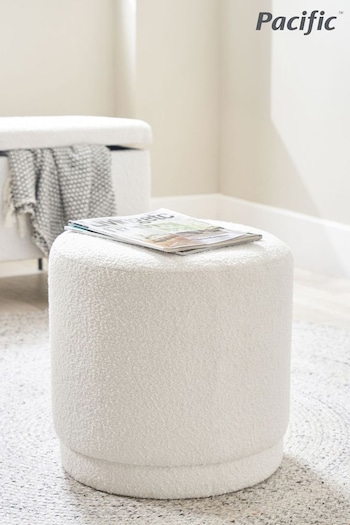 Pacific White Sassari Bouclé Cylinder Pouffe (B82657) | £129.99