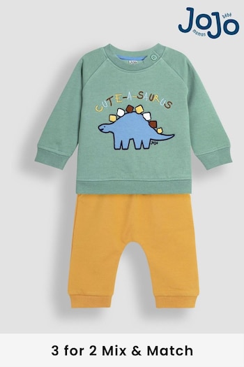 JoJo Maman Bébé Khaki Dinosaur Applique Sweatshirt & Jogger Set (B82658) | £28