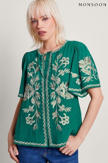 Monsoon Green Adina Embroidered Blouse (B82665) | £59