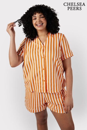 Chelsea Peers Orange Curve Curve Organic Cotton Stripe Short Pyjama Set (B82683) | £45