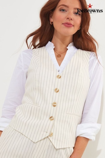 Joe Browns Cream Pinstripe Co-Ord Linen Blend Single Breasted Waistcoat (B82723) | £50
