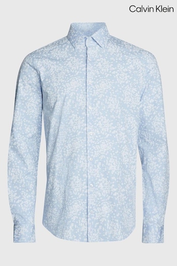 Calvin Klein Slim Blue Poplin Floral Print Shirt (B82765) | £90