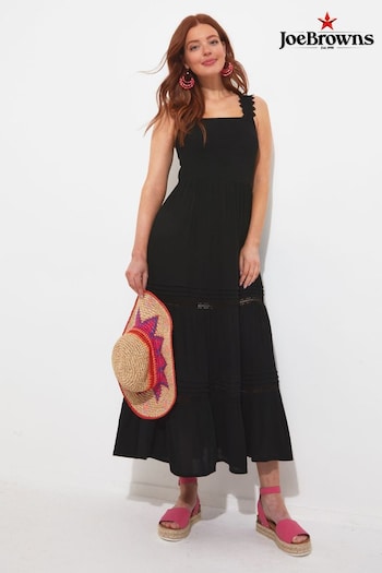 Joe Browns Black Shirred Waist Lace Detail Crinkle Midaxi Dress (B82879) | £55